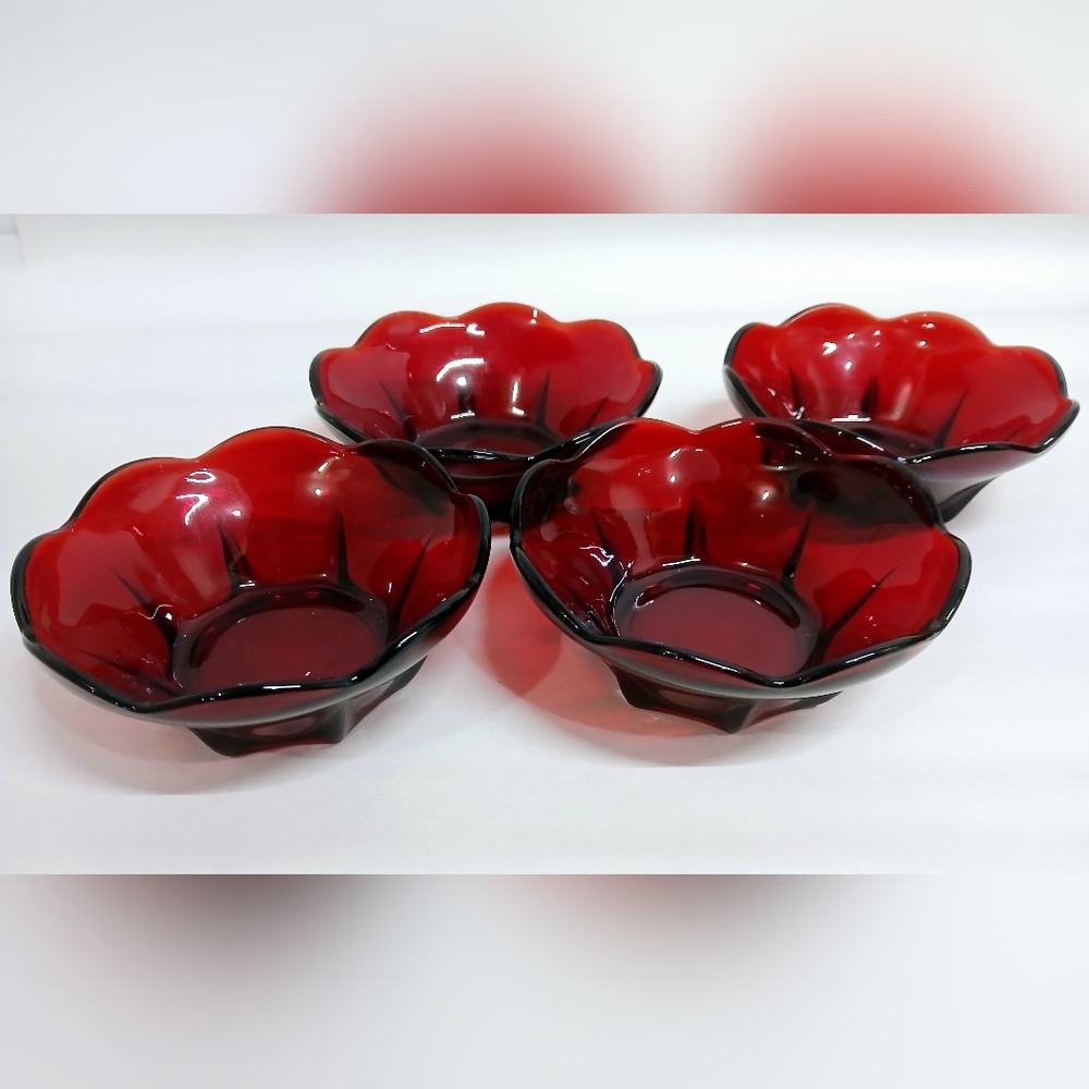 Set of Vintage Ruby Red Glass Berry Bowls